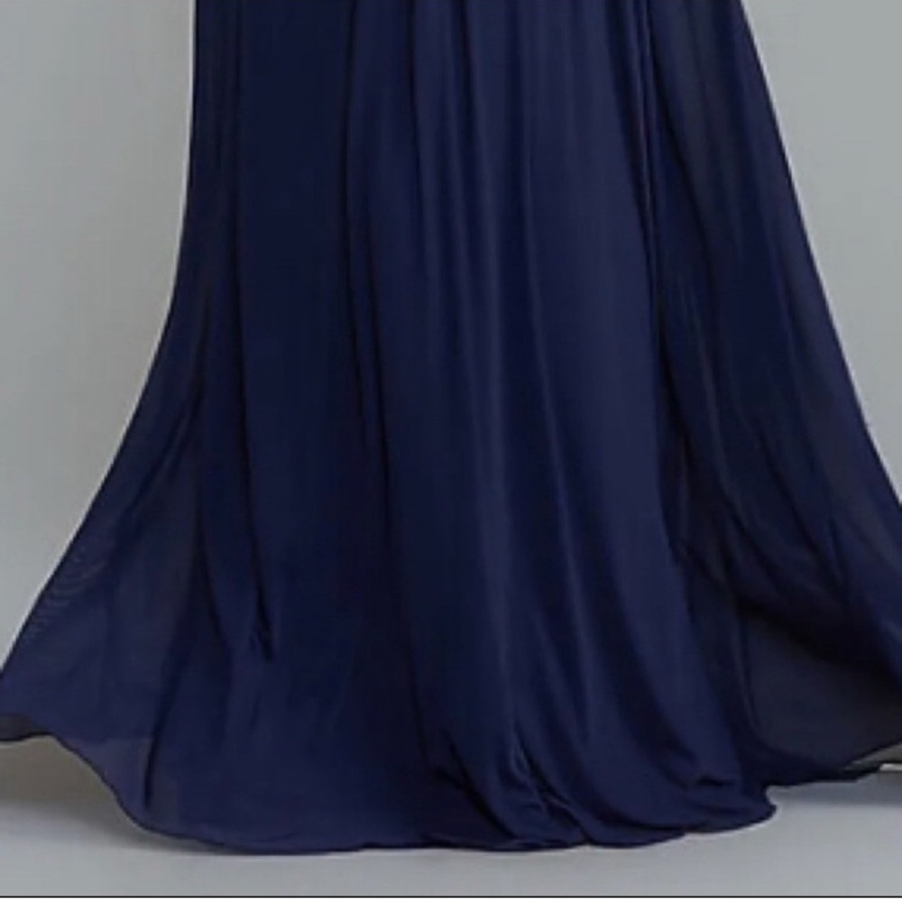 Sherri Hill Elegant Navy Blue Lace Evening Gown - Picture 5 of 8